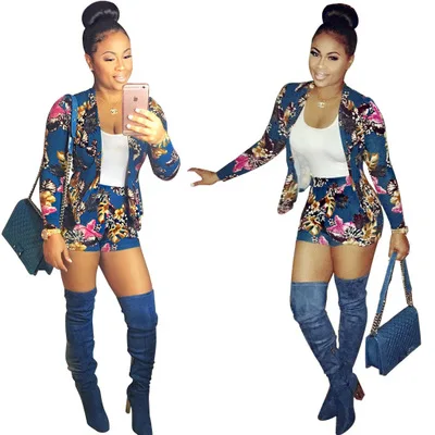 Женский комплект осенний костюм с блейзером длинным рукавом и принтом в западном