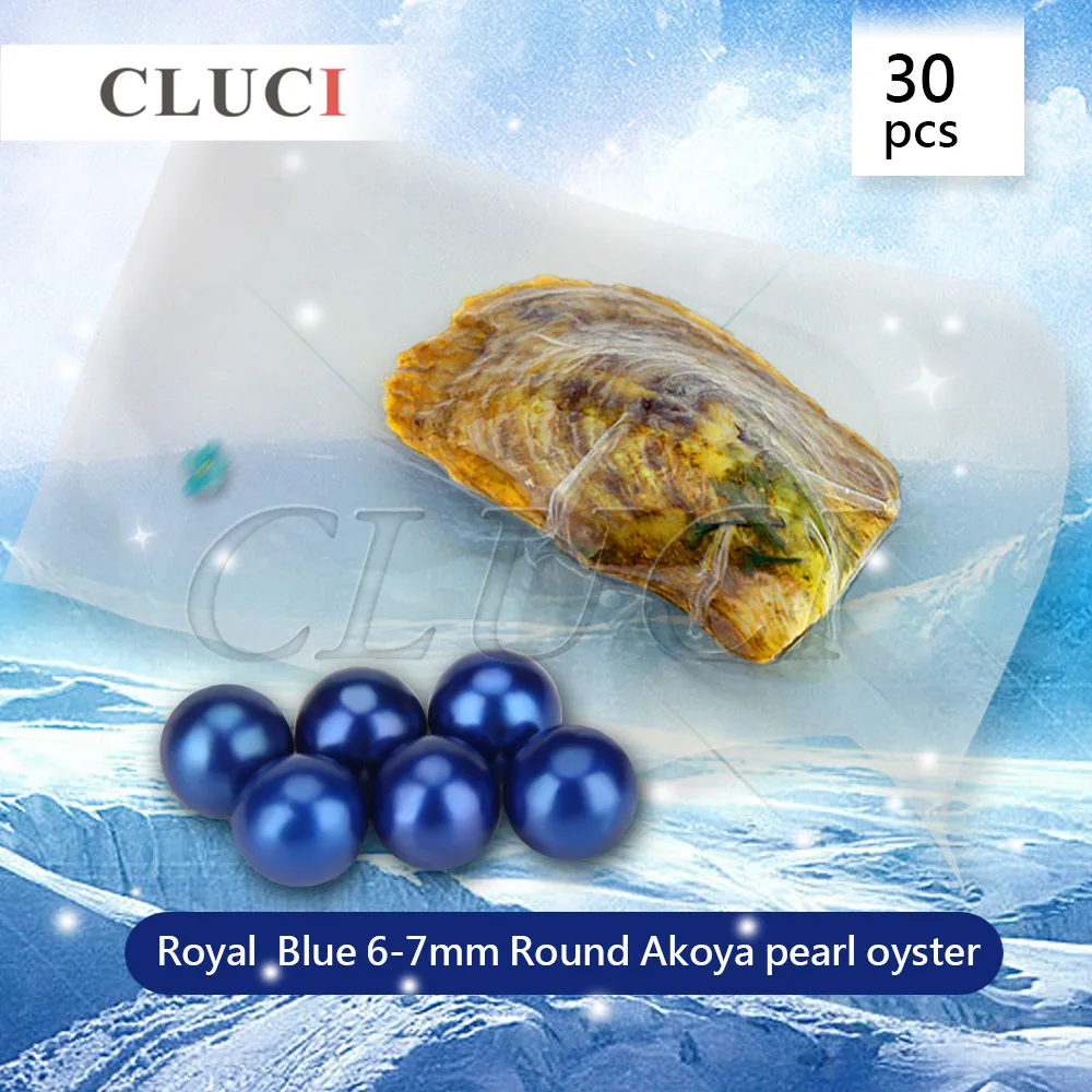 CLUCI Лидер продаж 30 шт. Королевский синий 6-7 мм круглый жемчуг Akoya в устрице