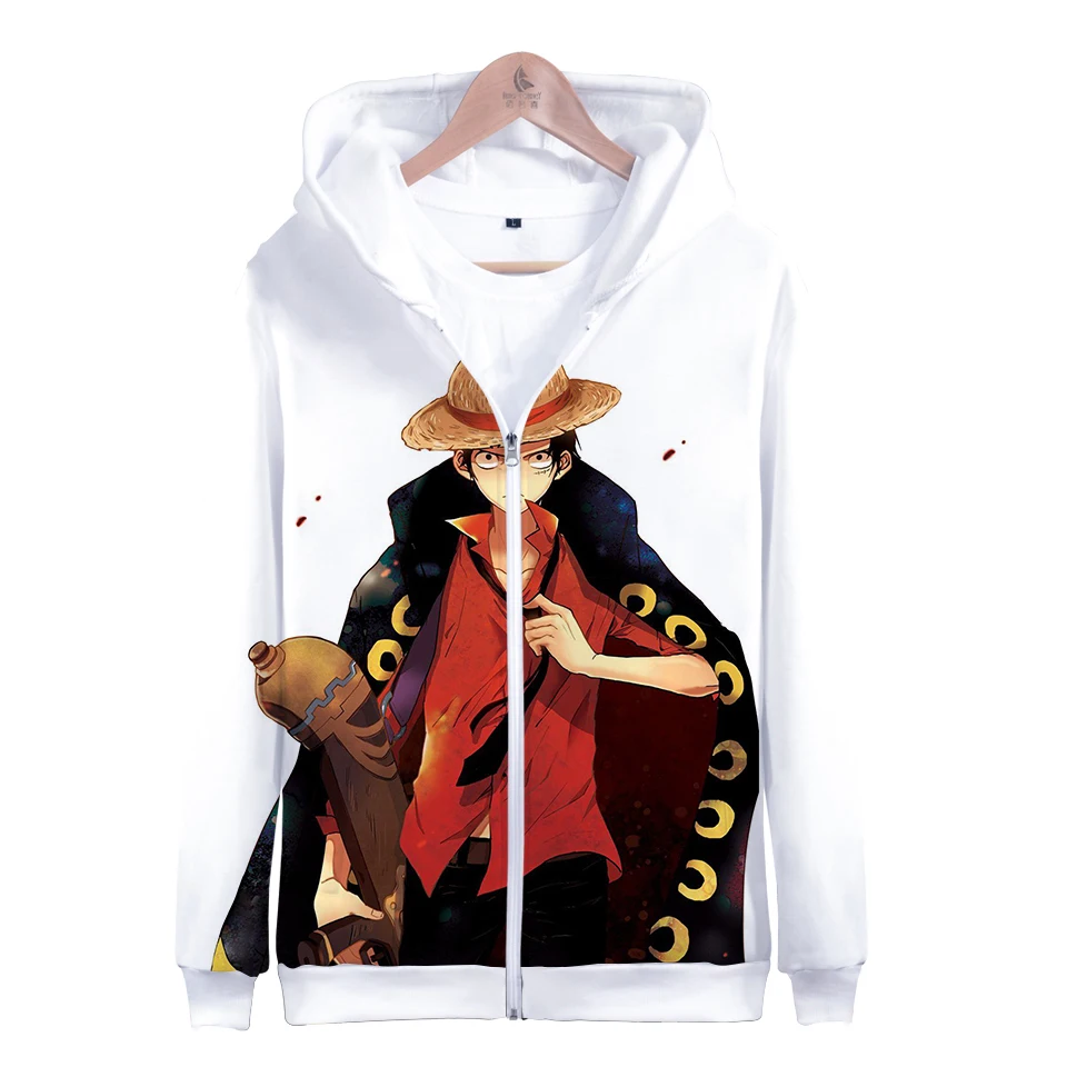

One Piece Luffy Zipper Hoodies Women/Men Long Sleeve Trendy 3D Printed Sweatshirts Popular Japanese Anime Casual Zipper Hoodies
