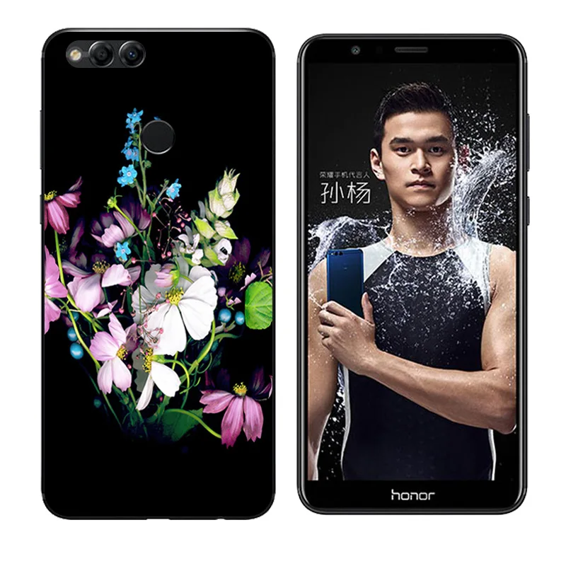 Clear TPU for Honor 7X Back Phone Cover Soft Silicone Huawei honor Botanic Printing Cases 5.93&quot Fundas |