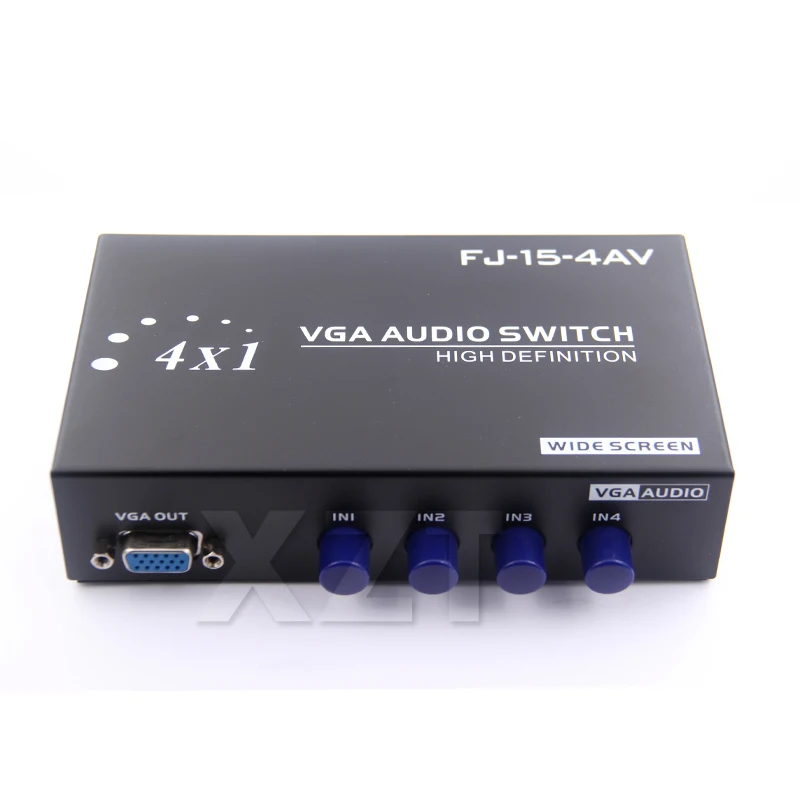 Высококачественный 4 портовый аудио + VGA коммутатор с общим доступом