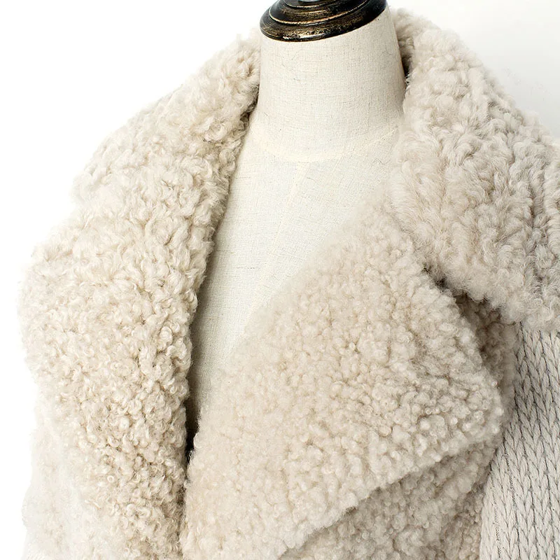 Женская вязаная куртка бомбер с натуральным мехом короткая Байкерская уличная