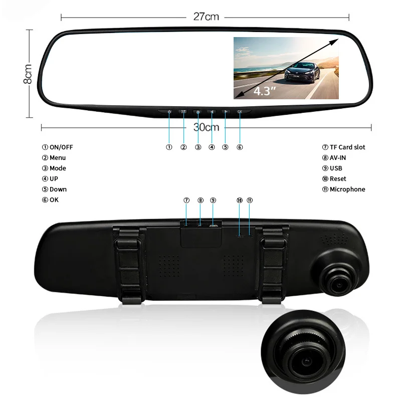 E ACE A33 Автомобильный видеорегистратор 4 3 дюймов HD 1080P двойной объектив