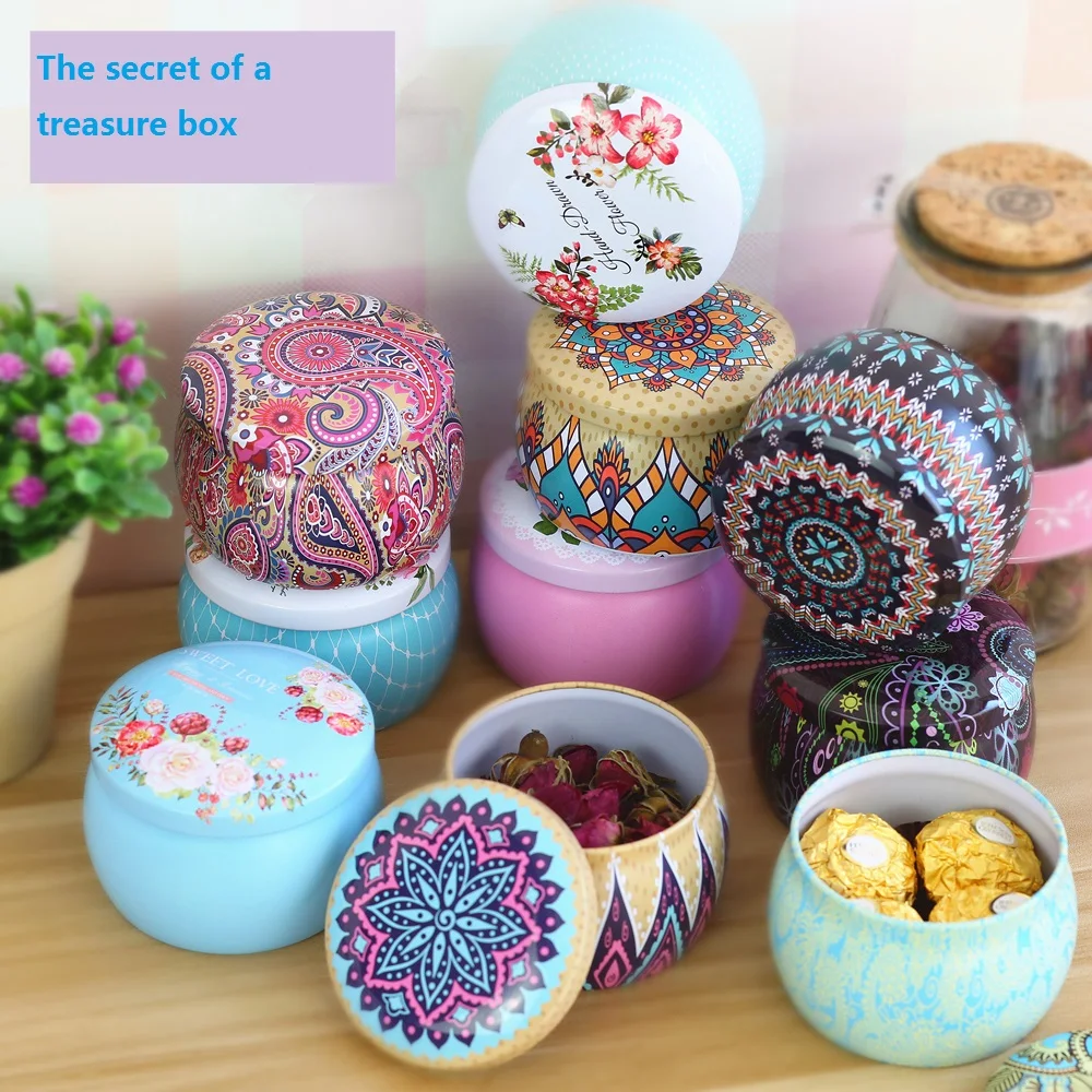 

1Pcs New Europe Type Drum Shaped Flower Tea Storage Box Wedding Candy Packaging Tin Box Candle Organizer Container Household