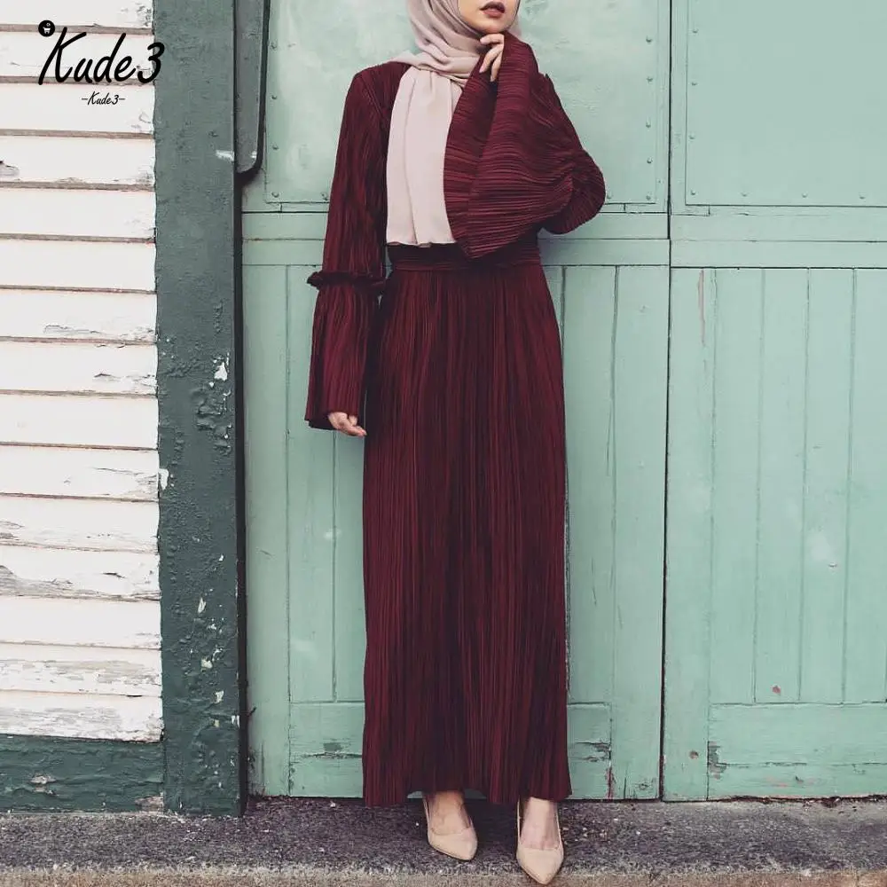 Мусульманская сморщенная юбка-карандаш ПЛИС Макси платье труба рукав абайя
