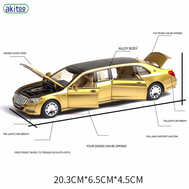 Модель автомобиля akitoo Maybach s650 из сплава 6 открытых дверей расширенная версия