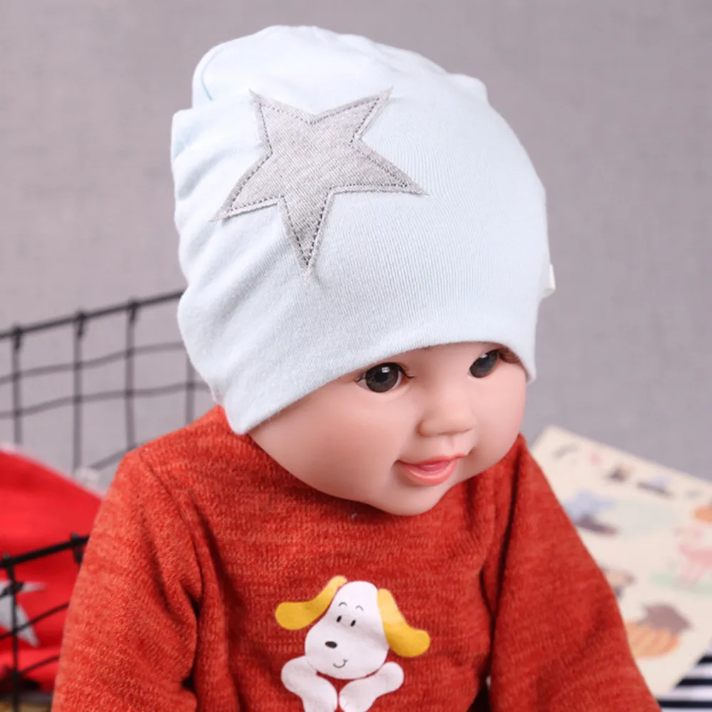 spring and winter warm Cute Infant Baby Girls Boys Cartoon Star Print Sleep Cap Headwear Hat for children newborn cute head cap | Детская