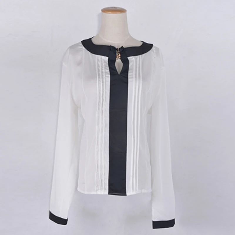 Blouse 2015 Summer Style Casual 4 Colors Chiffon Long-sleeve Contrast Color Patchwork Bow Hollow-out Shirt Women Tops WCX497 |
