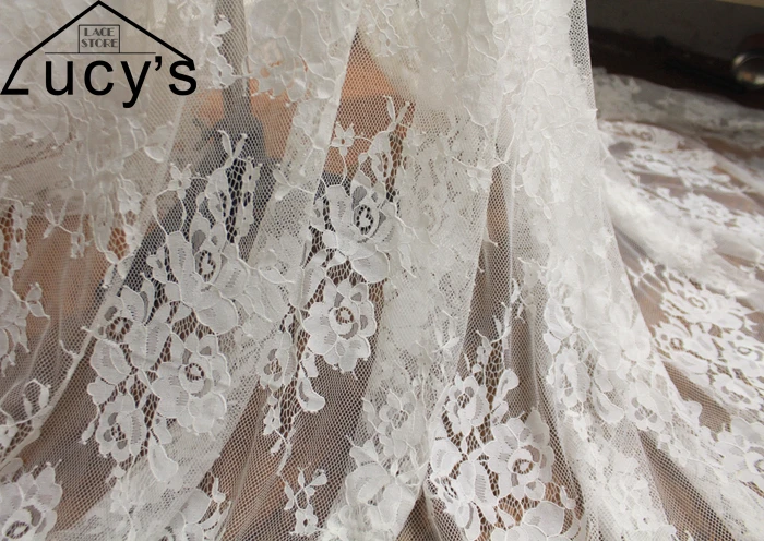Lucy Lace Boutique 150x300 см/шт. Хорошее качество свадебное платье кружевная ткань с белыми и черными цветами ресницы кружева шантильи