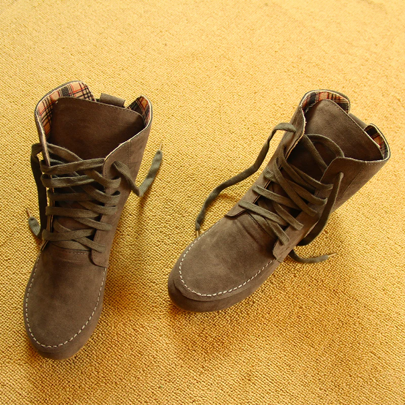 Зимние женские ботинки Martin из флока ботильоны с круглым носком на плоской