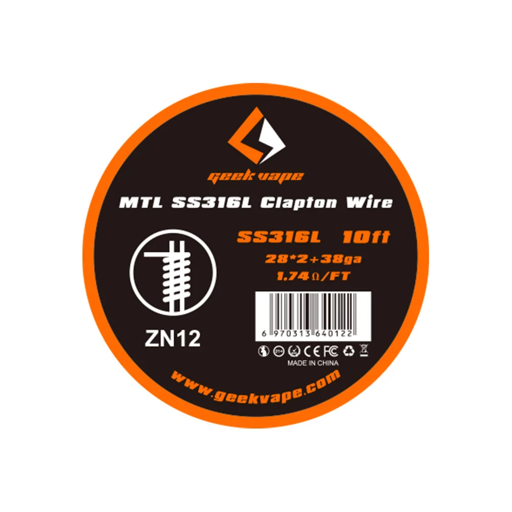 Оригинальный GeekVape MTL Clapton провод 10 футов поставляется с 3 материалами N80 KA1 и SS316L Vape