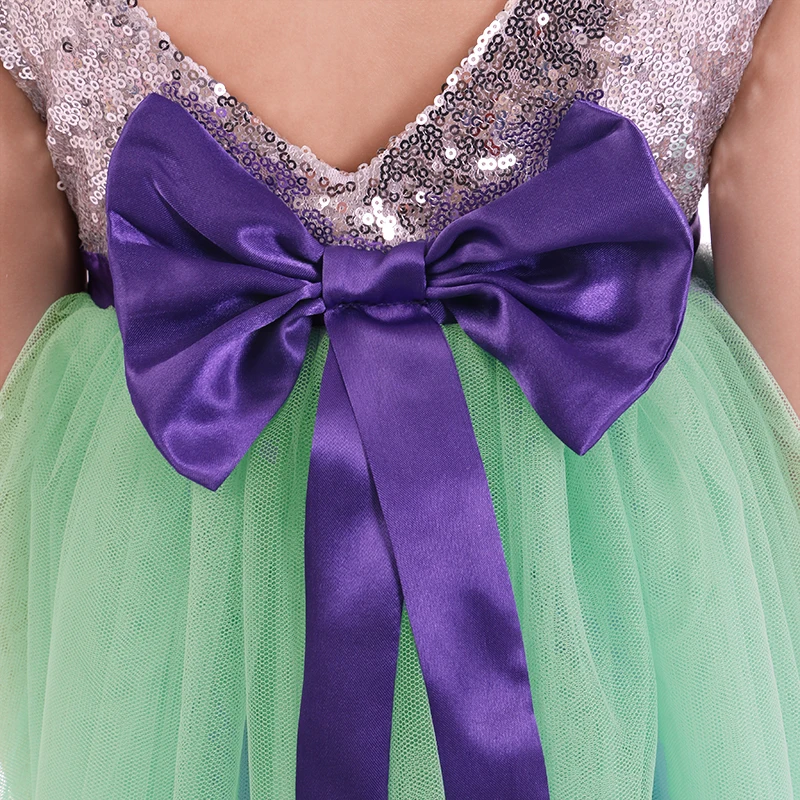 Kaiya Angel Princess Wedding Party Girls Dress Summer Sleeveless White Sequins Apple Green Mesh Purple bow Spring clothes | Детская