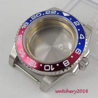 hot 40mm parnis sapphire glass date window blue red bezel stainless steel brushed watch case fit 8215 2836 movement