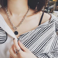 casual silver color chain necklace marble pendant women fashion jewelry costume accessories collier necklace j40