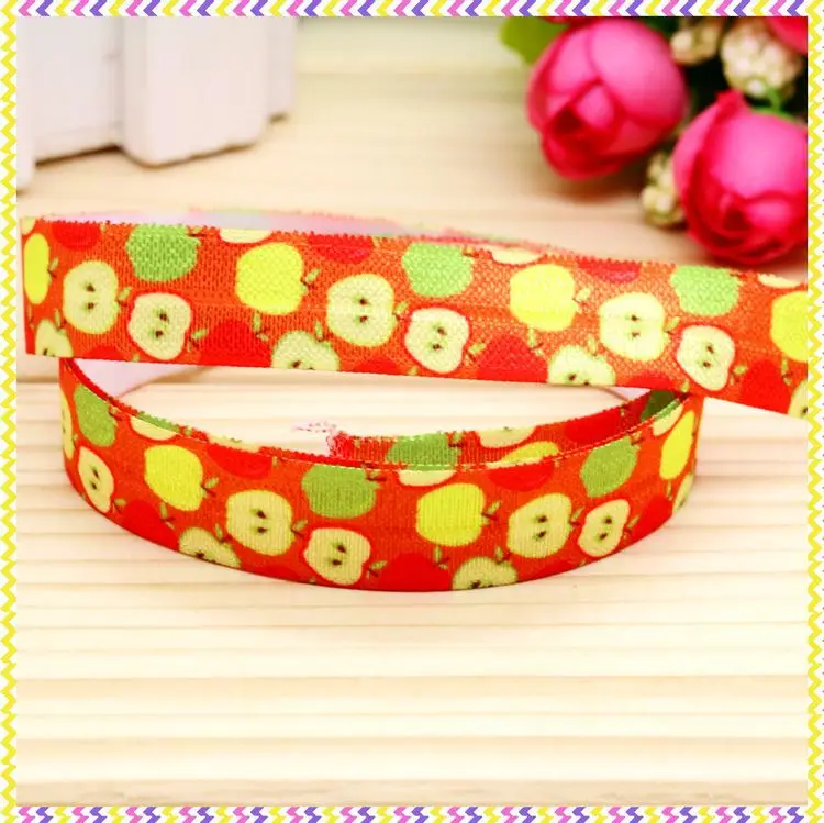 

5/8 inch Free shipping Elastic FOE apple autumn printed headband headwear diy hair band wholesale OEM H4250