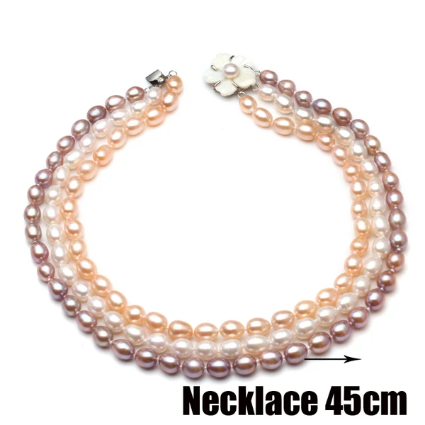 45cm necklace Роскошный стиль AAA пресноводный три ряда жемчужное ожерелье Настоящее рисовое Жемчужное ожерелье браслет Набор свадебное ювелирное изделие хорошее ювелирное изделие - Цвет камня: 45cm necklace