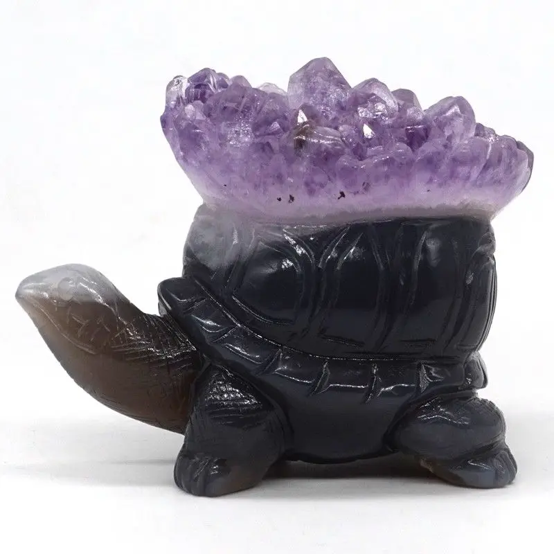 Статуэтка черепахи &quotЧерепаха 3 5 натуральный агат Geode с аметистом резные Ремесло