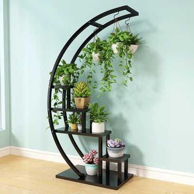 Living room home Half moon type flower stand multi-storey indoor balcony decorative shelf flower pot storage rack mx6241747 - Цвет: Black-01