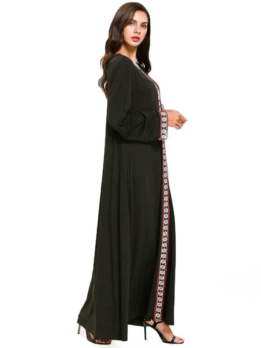 New Muslim Women Maxi Dress Floral Abaya Long Sleeve Robe Gown Dubai Kaftan Jilbab Islamic Casual Clothing Vintage Ethnic | Тематическая