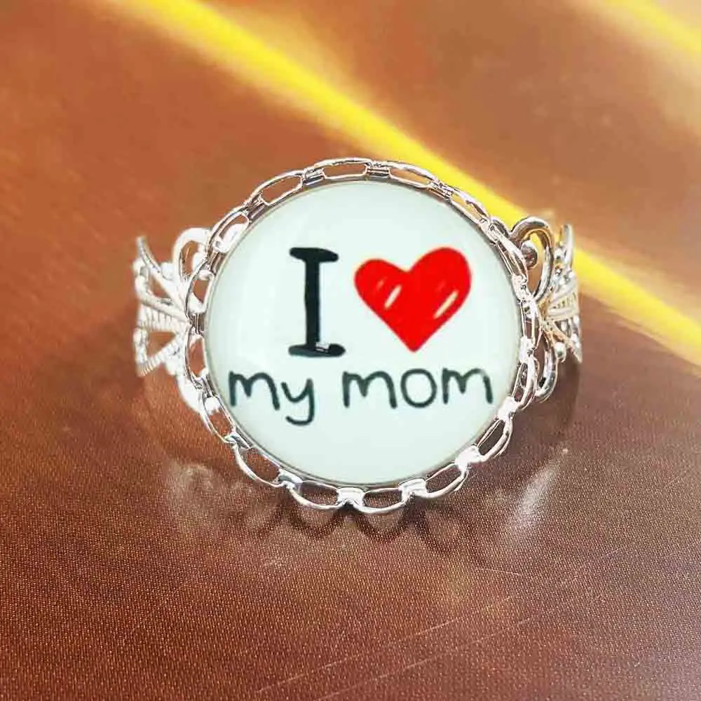 Кольцо QiYuFang I Love My Mom массивное модное стеклянное кольцо со стальным кабошоном
