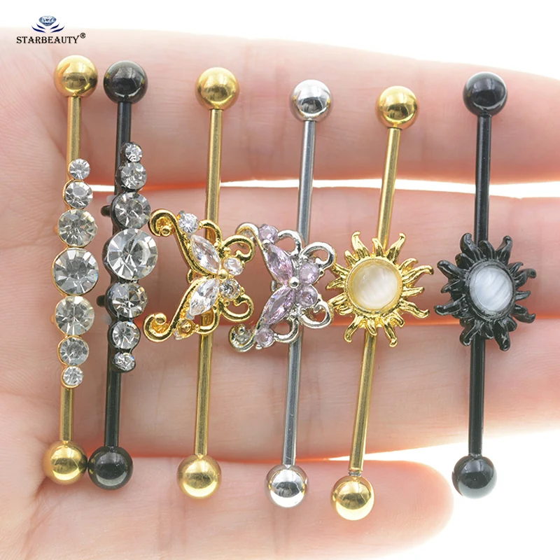 Starbeauty 1 шт. 14 г 38 мм Опал пирсинг серьги солнце штанга заводской пирсинг Bijoux ухо для пирсинга, из нержавеющей стали ювелирные изделия для тела