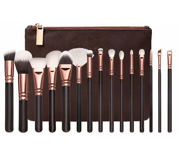 Rose gold 15 шт./компл. кисти для макияжа инструменты консилер основа румяна набор кистей для макияжа pincel maquiagem может напечатать ваш логотип с сумкой - Handle Color: Rose gold