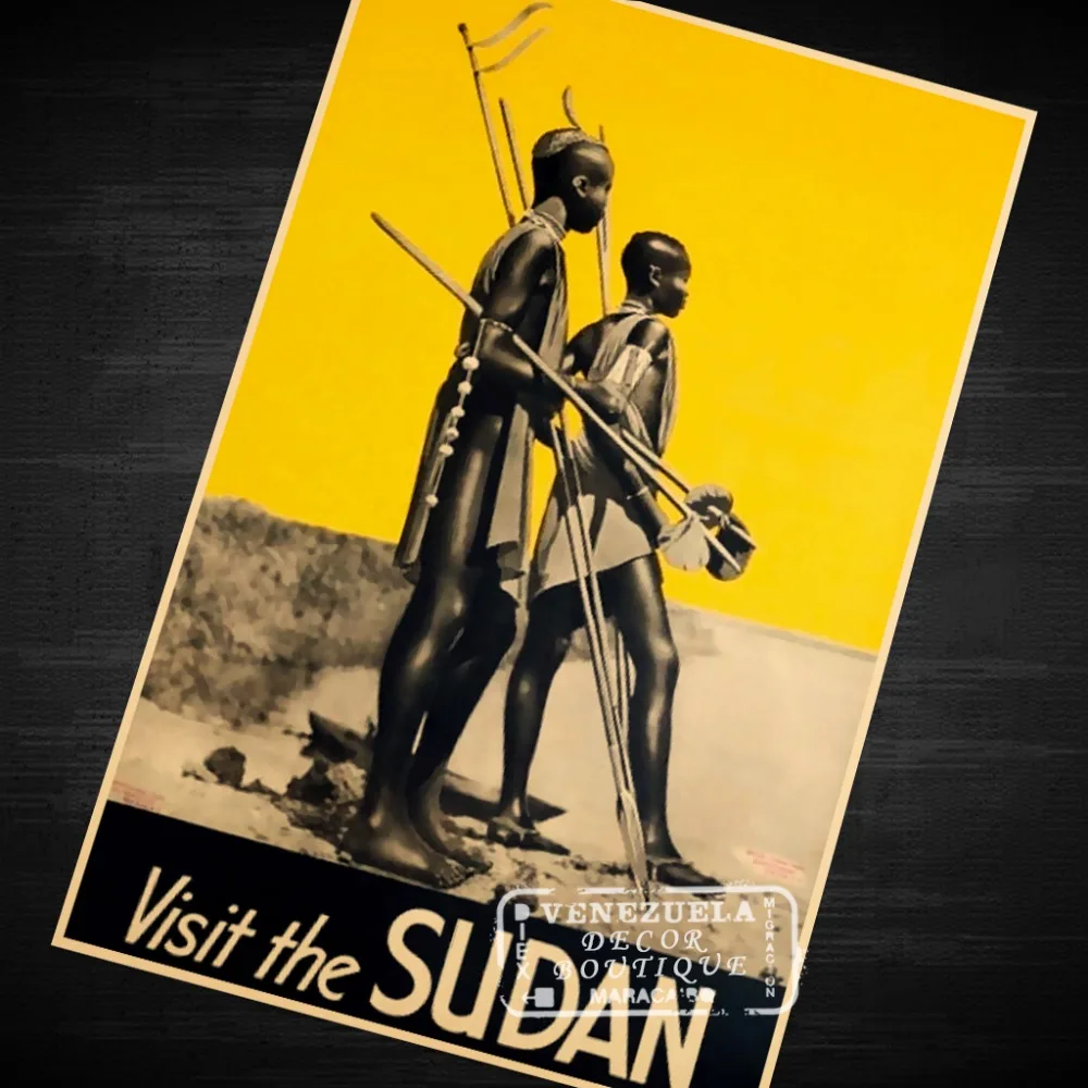Желтый визит в Судан 1930 е пейзажи Африки путешествие старинный ретро постер из