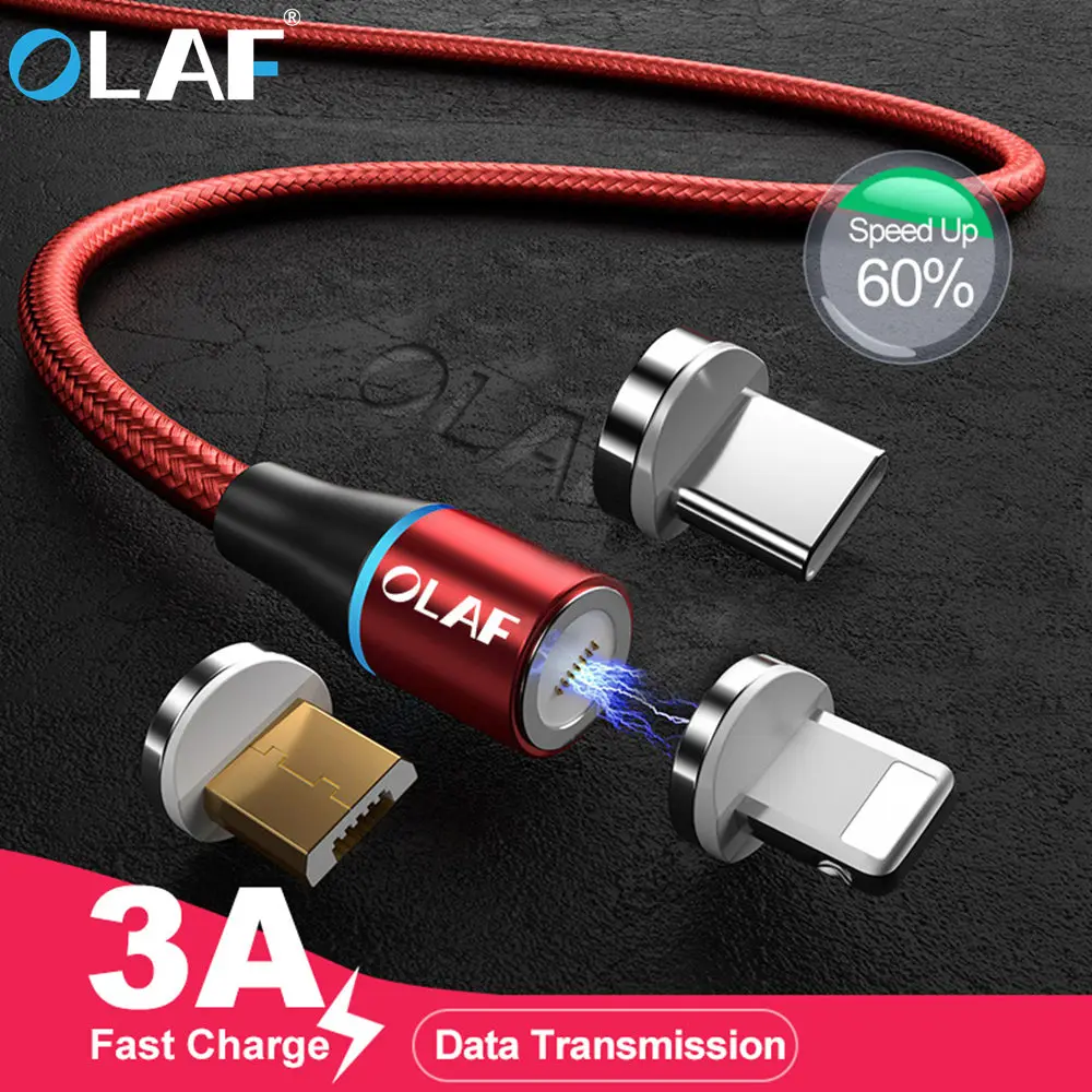 Магнитный кабель OLAF 2 м 3A, для быстрой зарядки 3,0, Micro USB, Type-C, для iPhone XS, XR, X, 7, 6, Samsung
