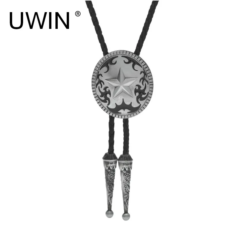 UWIN Мужская Женская винтажная звезда резной круглый Западный ковбойский галстук