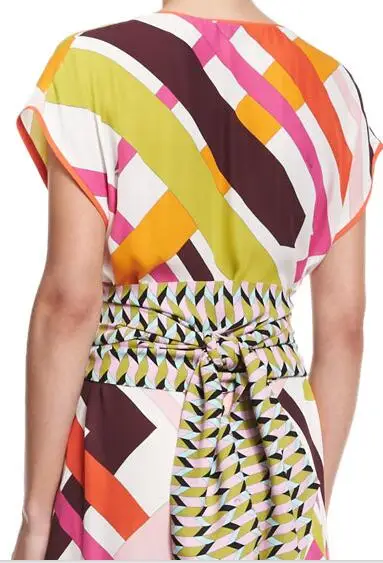 Женское платье макси из эластичного шелка и спандекса с геометрическим принтом| |