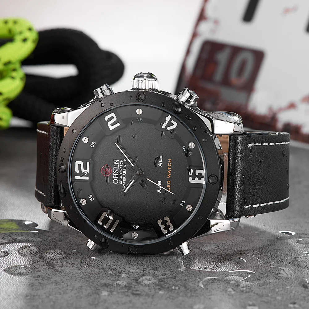 Часы наручные OHSEN Мужские кварцевые цифровые модные брендовые Водонепроницаемые