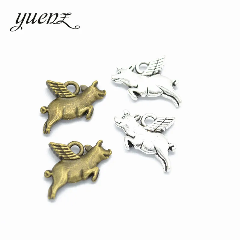 

YuenZ 15 pcs Antique Alloy Fly Pig Charm Pendant Bracelets Necklace Jewelry Findings Accessories Making Craft DIY 16*13mm D9262