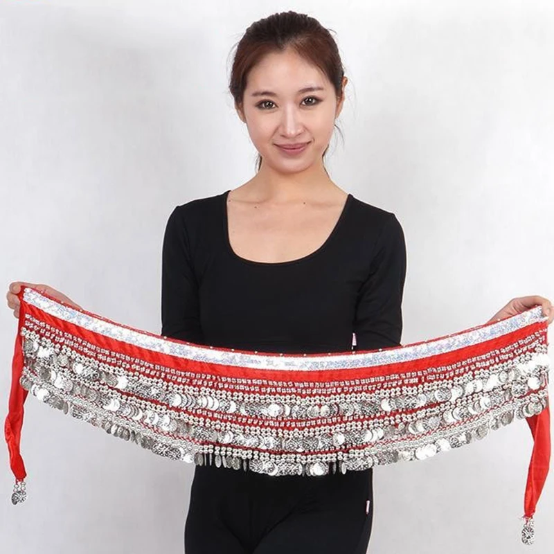 

new women belly dance hip scarf 338 gold coins belly dancing accessories waist chains velvet belt belly dance hip scarf 8 colors