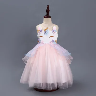 only beige dress Рождественские детские платья для девочек, вечерние платья с единорогом, летние свадебные платья, детские костюмы косплей - Цвет: only beige dress
