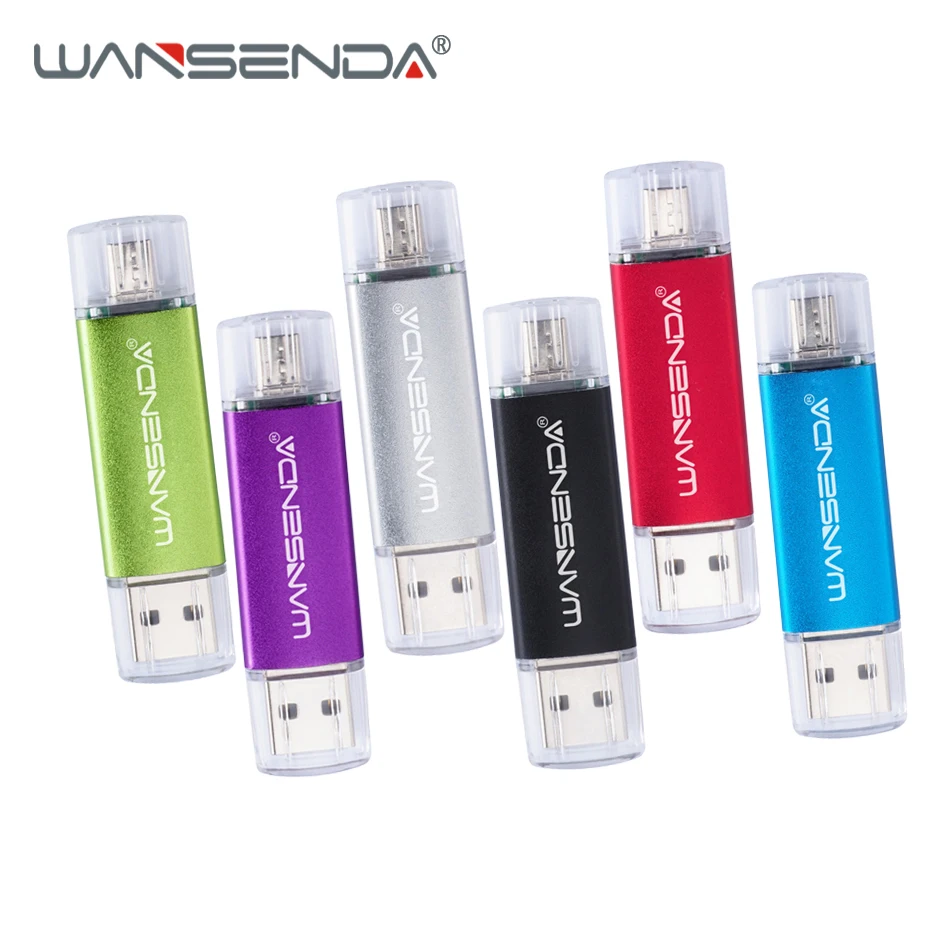 USB флеш накопитель WANSENDA OTG металлическая ручка 16 ГБ 32 64 128 256 флешка 2 в 1 микро для