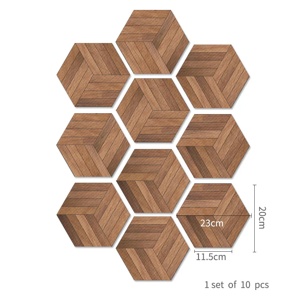 Assorted Color 10 шт. Шестигранная плитка наклейка ПВХ стикер на стену самоклеющаяся напольная наклейка - Цвет: Assorted Color