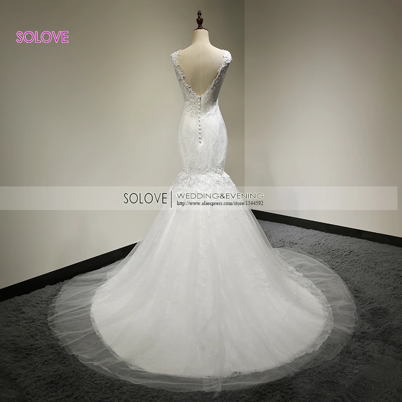 Кружевное свадебное платье с юбкой годе со шлейфом|vestidos de novia|bridal gownlace wedding dress |