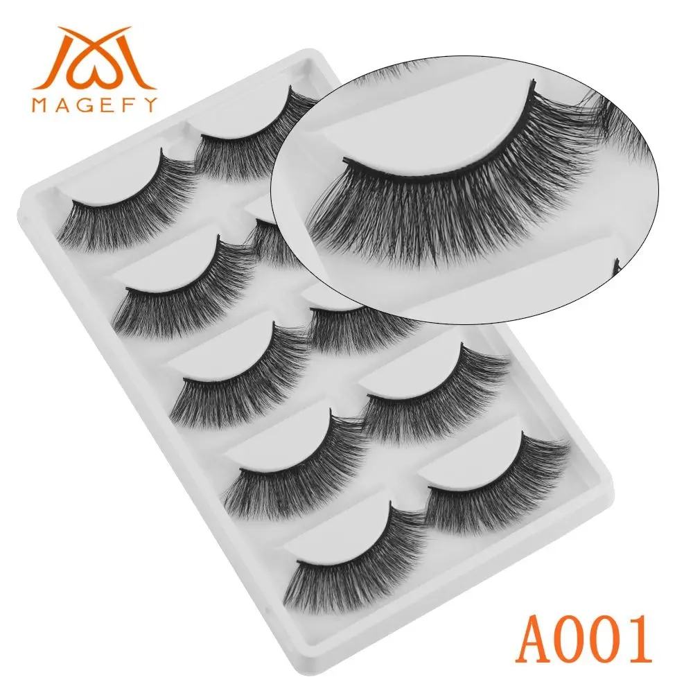 MAGEFY 5 пар/упак. норковые ресницы 3d норковые ресницы для наращивания натуральные Длинные Накладные ресницы ручной работы Пластиковые Хлопковые Стебли Поддельные ресницы - Цвет: A001