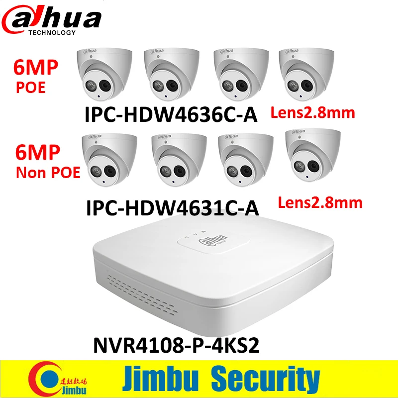 Dahua сети NVR комплект 8CH 4 К видеомагнитофон NVR4108 P 4KS2 и lens2.8mm 6MP ip камера шт. IPC HDW4631C A &