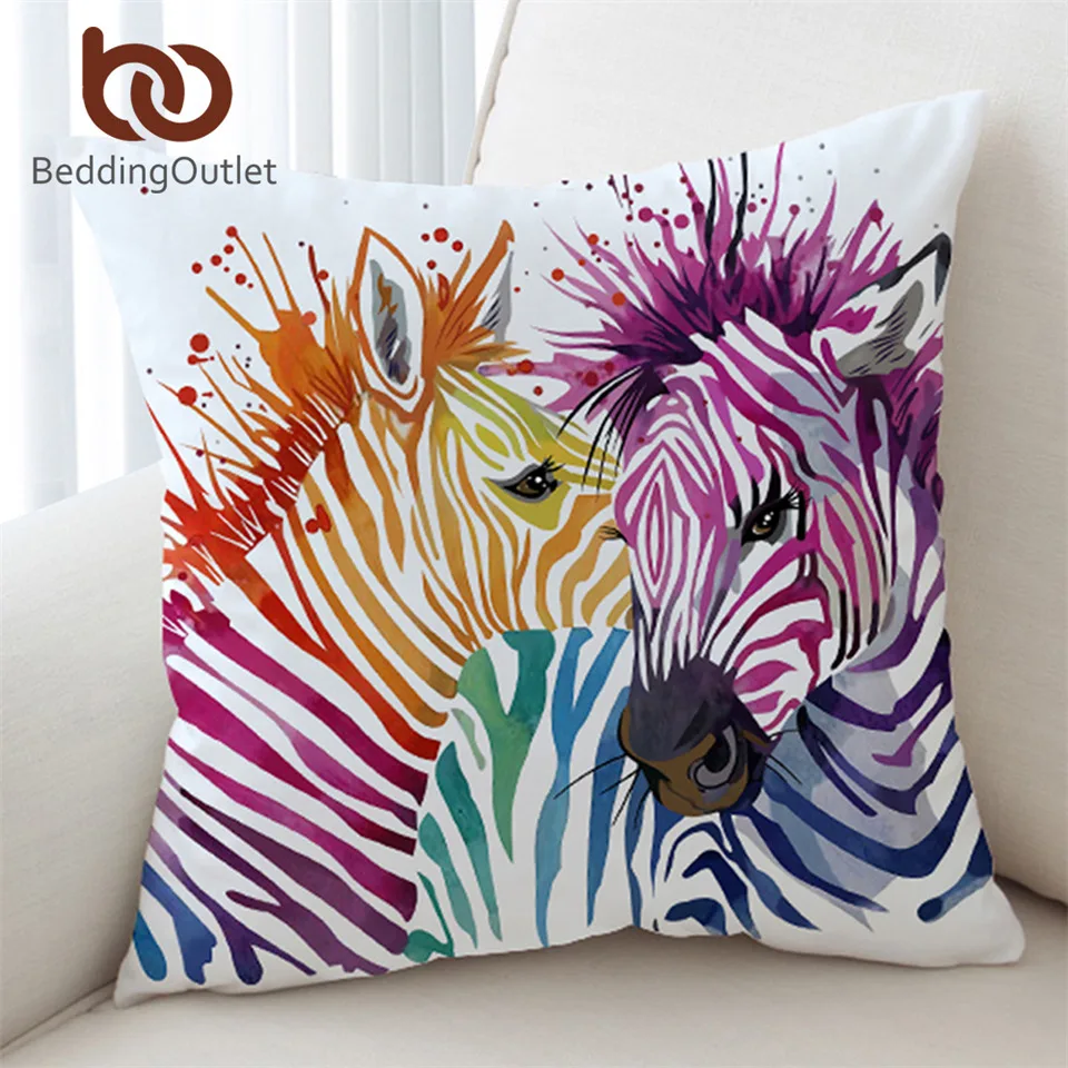 BeddingOutlet Safari Zebra Cushion Cover Animal Pillow Case Bat Watercolor Printed Throw Rainbow Covers Home Decor|Наволочки| |
