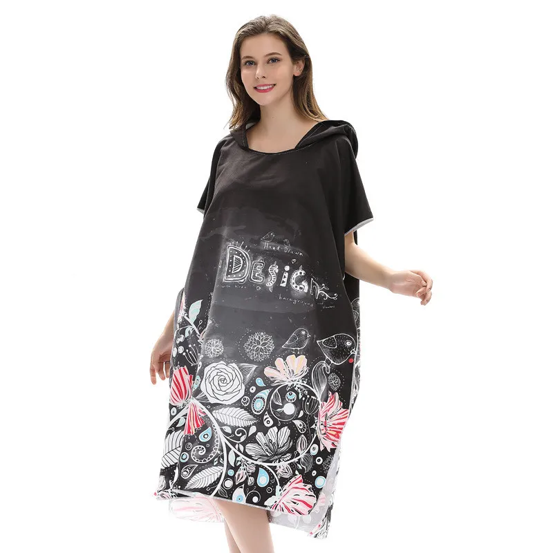 Черное полотенце с принтом халат банное модное для улицы взрослых пляжное