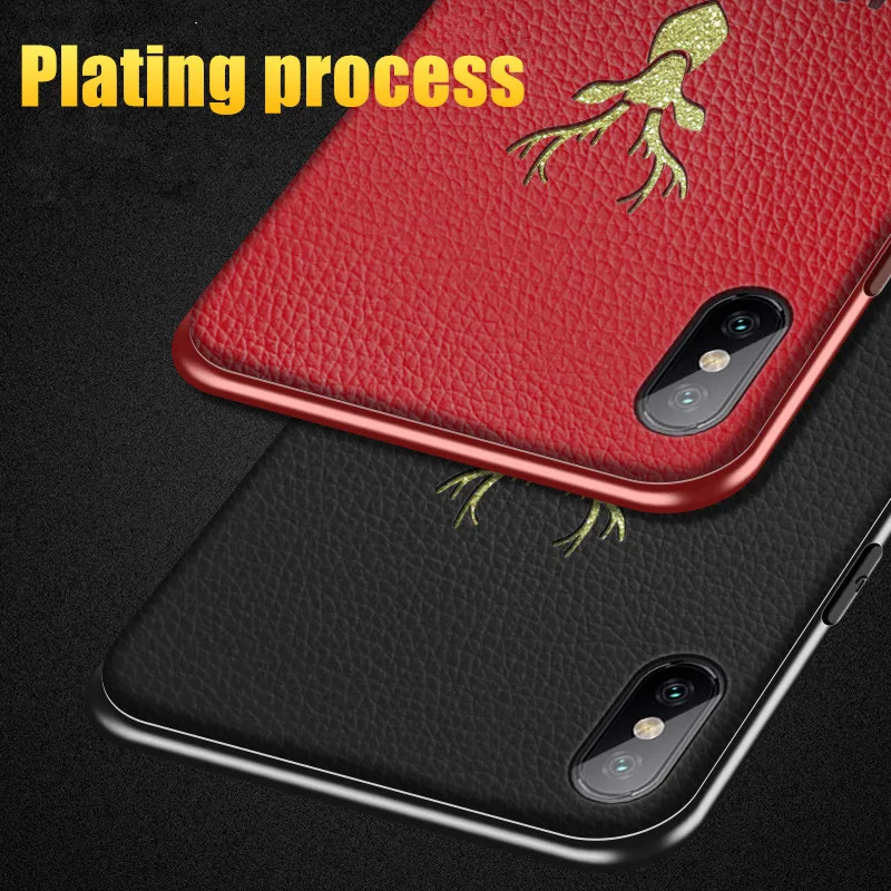 Luxury Deer Leather Case For iPhone X Xs Max XR Ultra Thin Plating TPU Soft Cover 6 6s 7 8 Plus Shockproof |