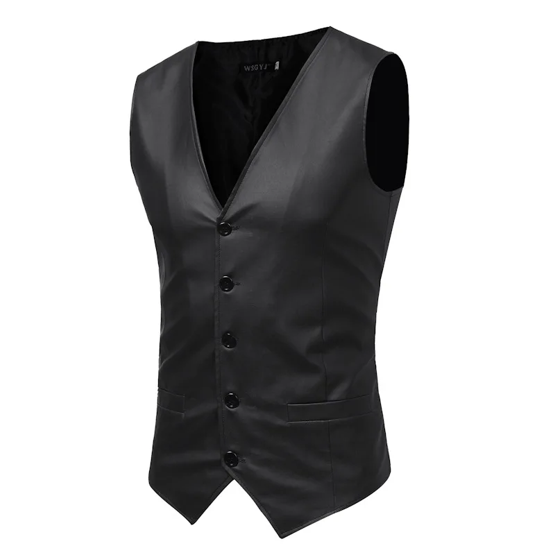 PU Leather Vests For Men Slim Fit leather Mens Suit Vest Male Waistcoat Gilet Homme Casual Sleeveless Formal Business Jacket | Мужская