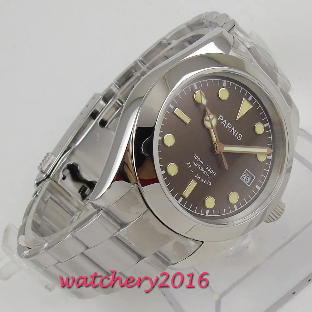 Мужские часы Parnis с коричневым циферблатом роскошные Брендовые мужские
