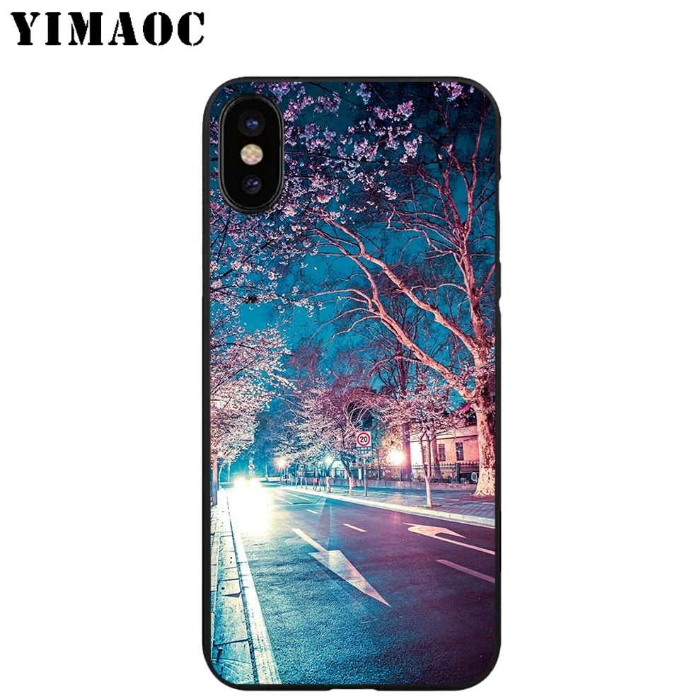 YIMAOC Вишневый цветок Мягкий ТПУ Черный силиконовый чехол для iPhone X или 10 8 7 6 6S Plus 5 5S