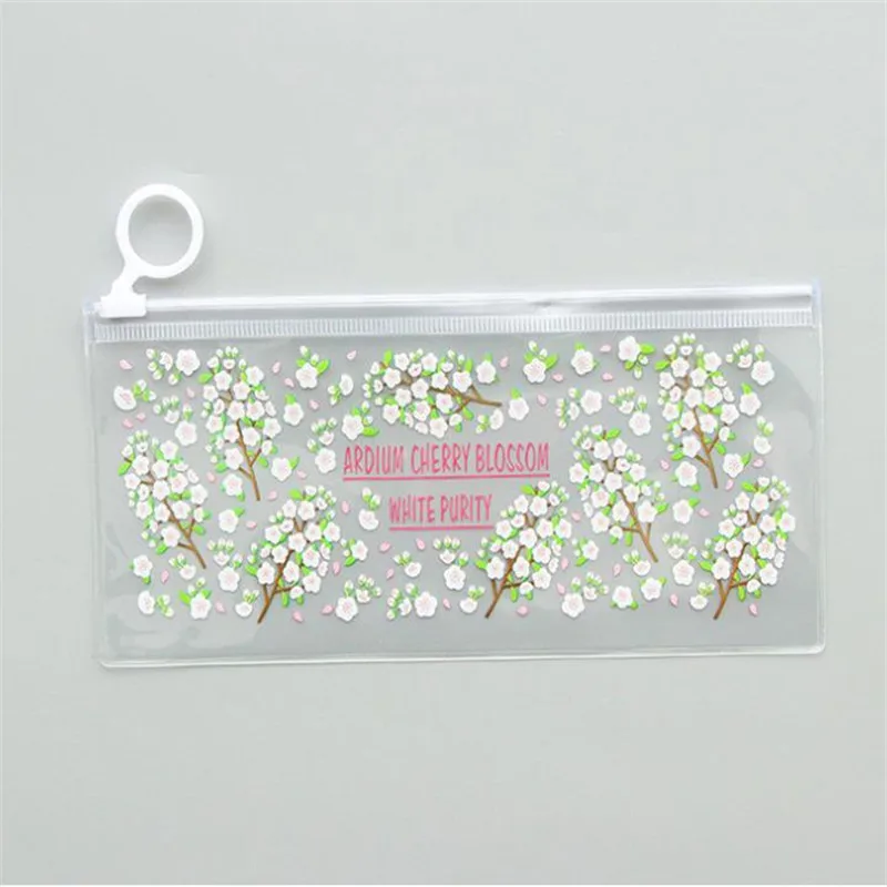 White Flower PVC Transparent Pencil Bags Mysterious Small Flowers Animals Waterproof Stationery Storage Office School Supplies Pencil Case - Цвет: White Flower