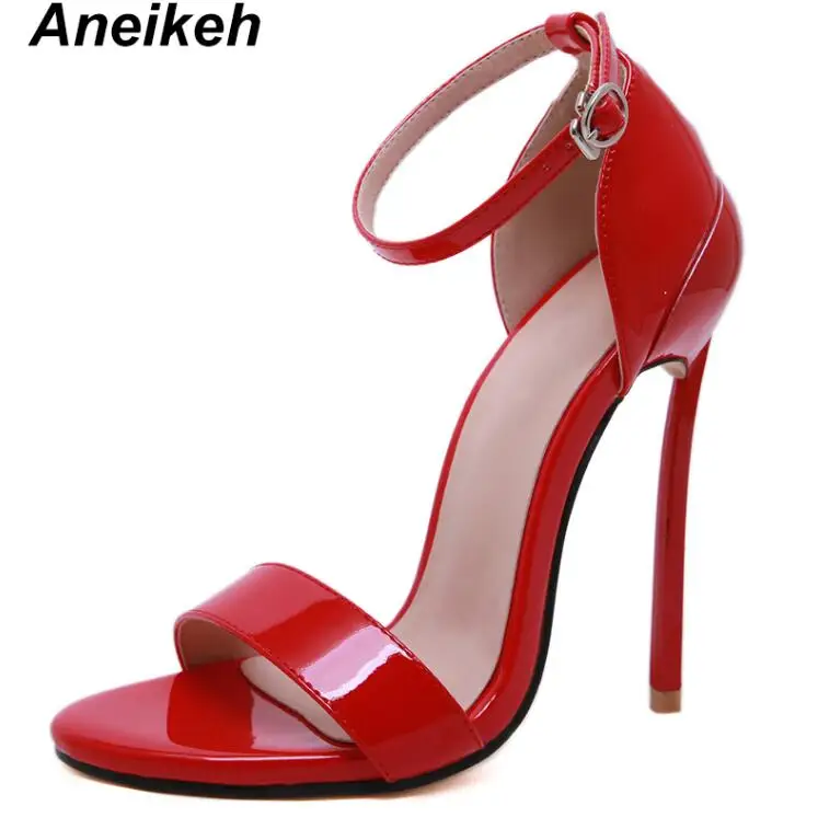 red Aneikeh/ модные женские туфли на высоком каблуке из искусственной кожи сандалии с ремешками на лодыжках; туфли-лодочки с открытым носком на каблуке-шпильке под платье обувь для вечеринок Размер 40-42, цвет: черный - Цвет: red
