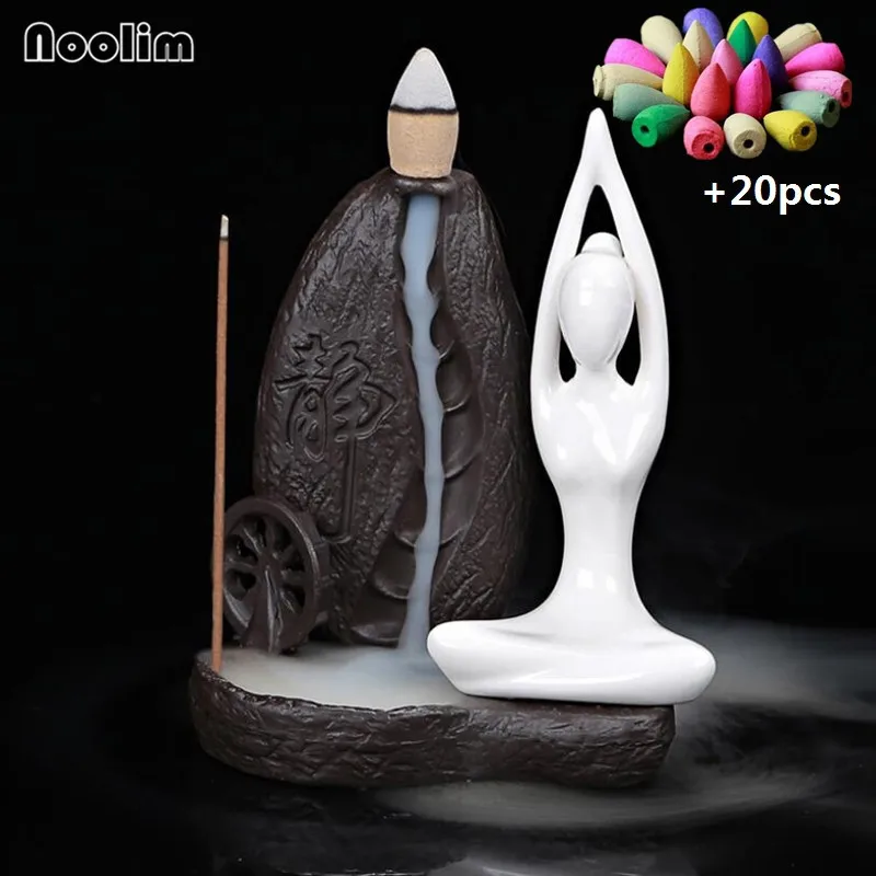 D Mixed Cones NOOLIM креативный домашний Декор Керамическая йога девушка курильница с обратным потоком благовония конусы горелки полотенце ладан держатель использовать в офисе Teaho - Цвет: D Mixed Cones
