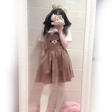 Женское платье Kawaii Rilakkuma, милое платье с вышивкой в виде медведя, платье в стиле Лолиты, Бандажное платье, летнее платье(со съемным капюшоном