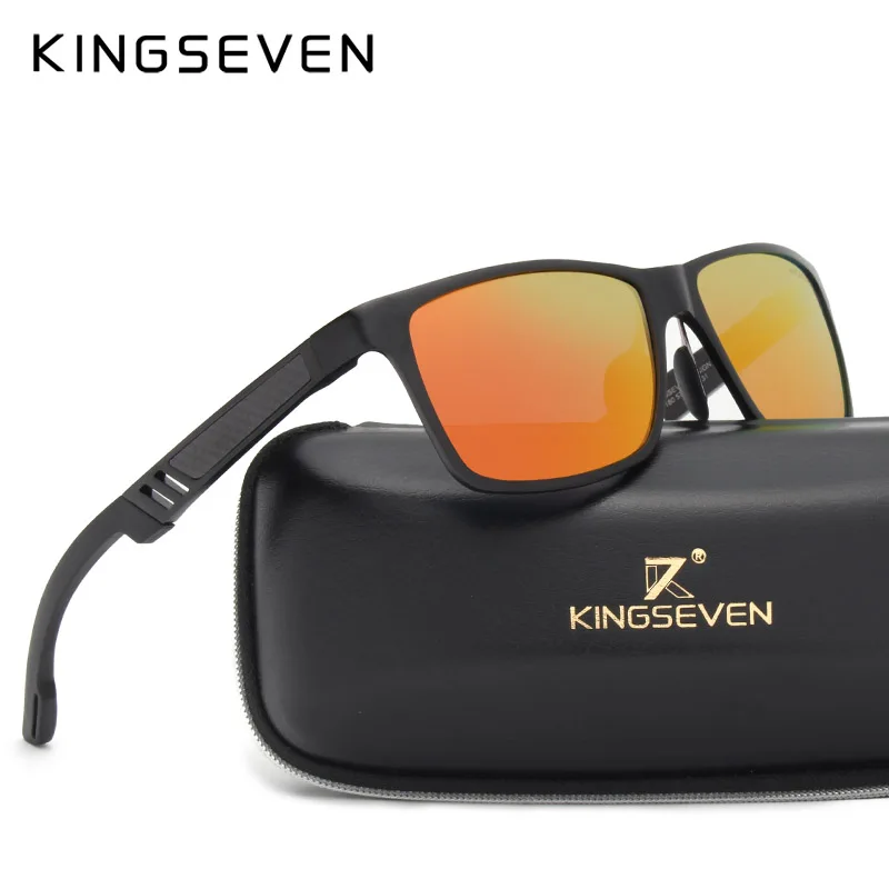 Мужские солнцезащ. Очки в алюминиевой оправе KINGSEVEN черно серые солнцезащитные